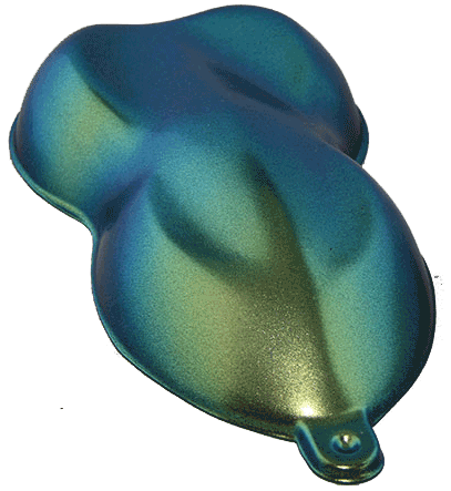 This is our Gold Green Blue Colorshift Pearls sprayed on a speed shape.