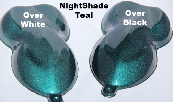 Nightshade Teal Candy Paint Pearl over Black and over White