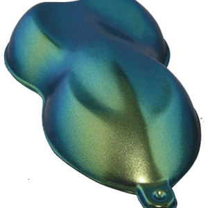 This is our Gold Green Blue Colorshift Pearls sprayed on a speed shape.