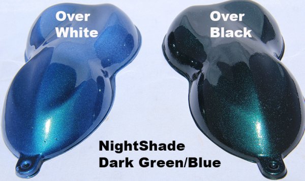 Nightshade Green-Blue Candy Paint Pearl over White and over Black