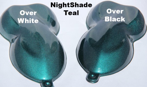Nightshade Teal Candy Paint Pearl over Black and over White