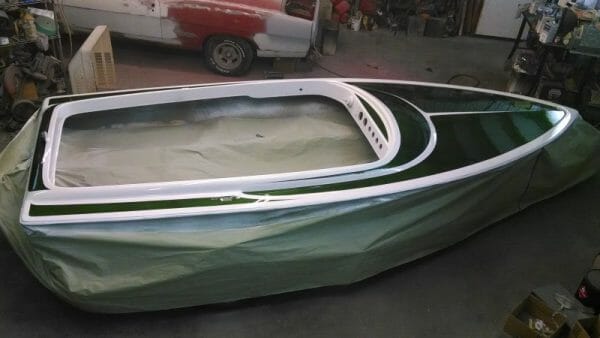jet boat with moss green metal flake and white pearl