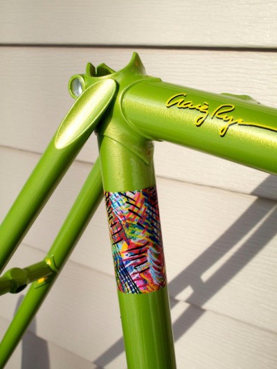 Gold Phantom Pearl on Lime Green base coat making this bicycle stand out above the rest.