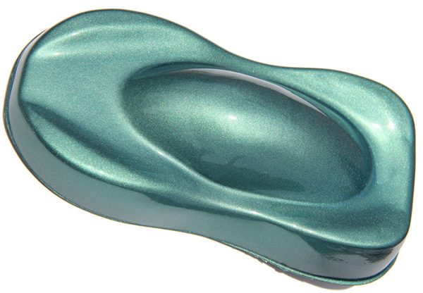 Teal candy pearl painted on a speed shape. Use in any custom coating.