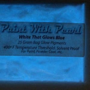 White that Glows Blue paint pigment. Glows at night after being "charged" under light.